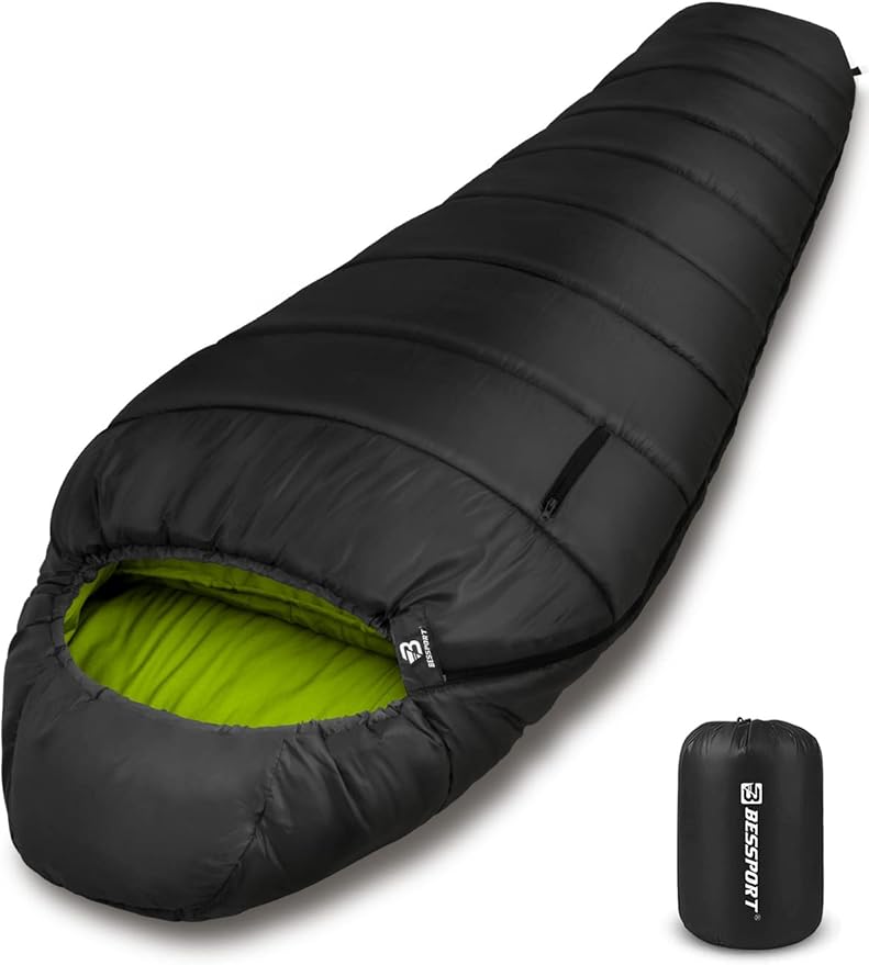Bessport Mummy Sleeping Bag | 15-45 ℉ Extreme 3-4 Season Sleeping Bag for Adults Cold Weather– Warm and Washable, for Hiking Traveling & Outdoor Activities