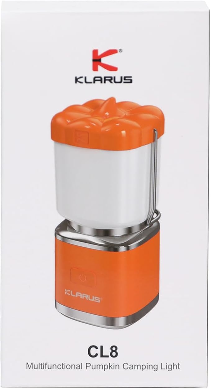 KLARUS CL8 Small Camping Lantern & Light, Pumpkin Pocket Rechargeable Camping Flash Light Tent Light, Hanging Hook, USB-C Port, IPX5 Waterproof