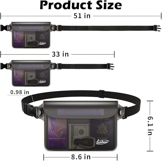 Labeol Waterproof Fanny Pack, 2 PCS Waterproof Pouch with Waist Strap, Fanny Pack to Keep Phone and Valuables Dry for Swimming Kayaking Boating Snorkeling