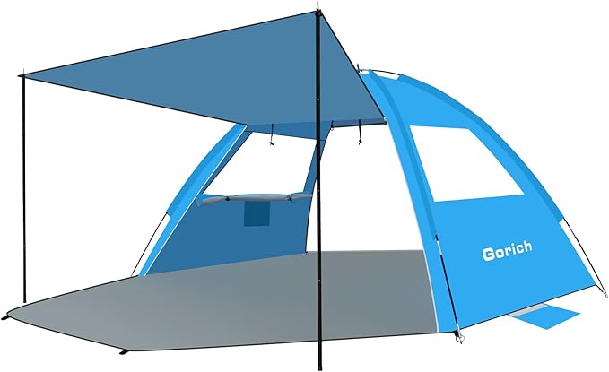 Gorich Beach Tent with Canopy - Easy Setup 3-8 Person Portable Sun Shelter, UPF 50+ UV Protection Sun Shade, Lightweight & Compact Beach Cabana for Family Travel