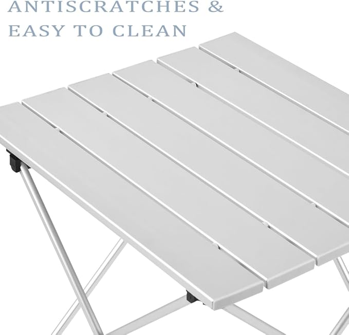 Tesouro Portable Camping Table,Folding Side Table Aluminum Top for Outdoor Cooking, Hiking, Travel, Picnic (Large, Sliver)