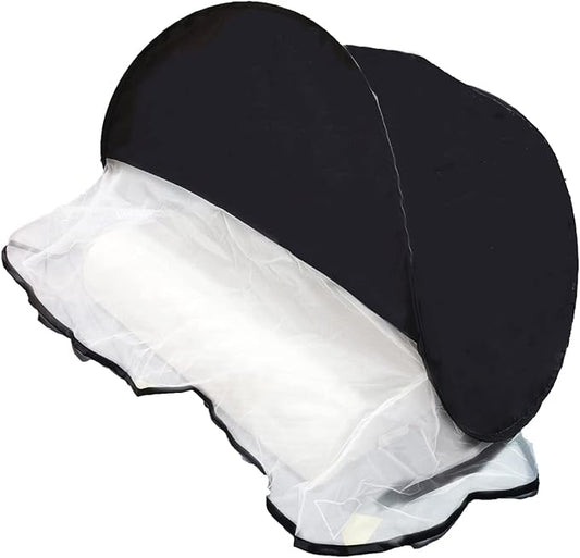 CMINGJ Portable Mosquito Head Net Foldable Pop-Up Travel Essentials Mosquito Net for Bed Free Installation-Large Size Suitable for Bedroom, Camping, nap (Black Large)