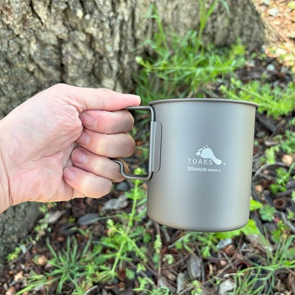 TOAKS Ultralight 450ml Titanium Cup – Camping Mug with Foldable Handles, 48g, Backpacking & Hiking Gear