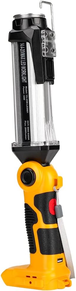Flashlight for Dewalt 20v Battery, 35w 2000LM Portable Light with 3 Modes Lighting, USB-A Charging Port, Hook for Car Repairing, Garage, Jobsite, Power Outages