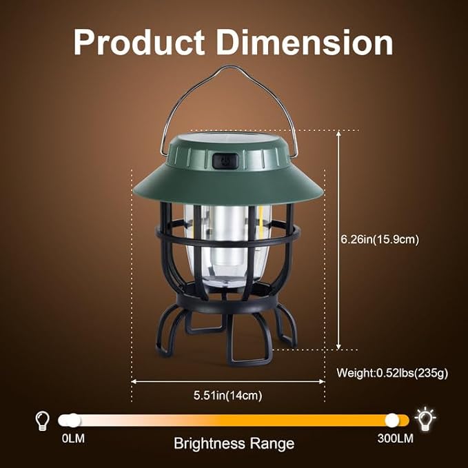 LED Camping Lantern Solar Panel and Type-C Rechargeable Tent Lanterns for Power Outages 5 Fixed Lights Models IPX4 Waterproof Hanging for Fishing Picnics Hiking Patio Garden Travel, Green
