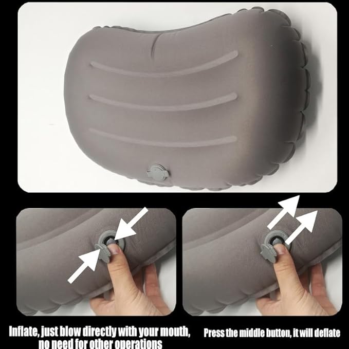 Camping Travel Pillow-Compressible,Ultralight Inflatable,Compact, Comfortable, Ergonomic Inflating Pillows for Neck & Lumbar Support While Camp, Hiking, Backpacking (Blue+Orange 2pcs)