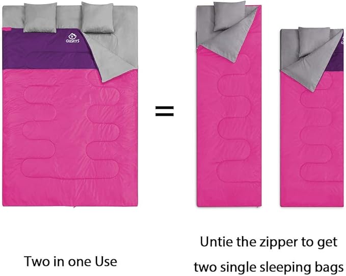 oaskys Double Sleeping Bag for Adults with 2 Pillows - Queen Size XL Waterproof Sleeping Bag for All Season Camping Hiking Backpacking 2 Person Sleeping Bags for Cold Weather & Warm