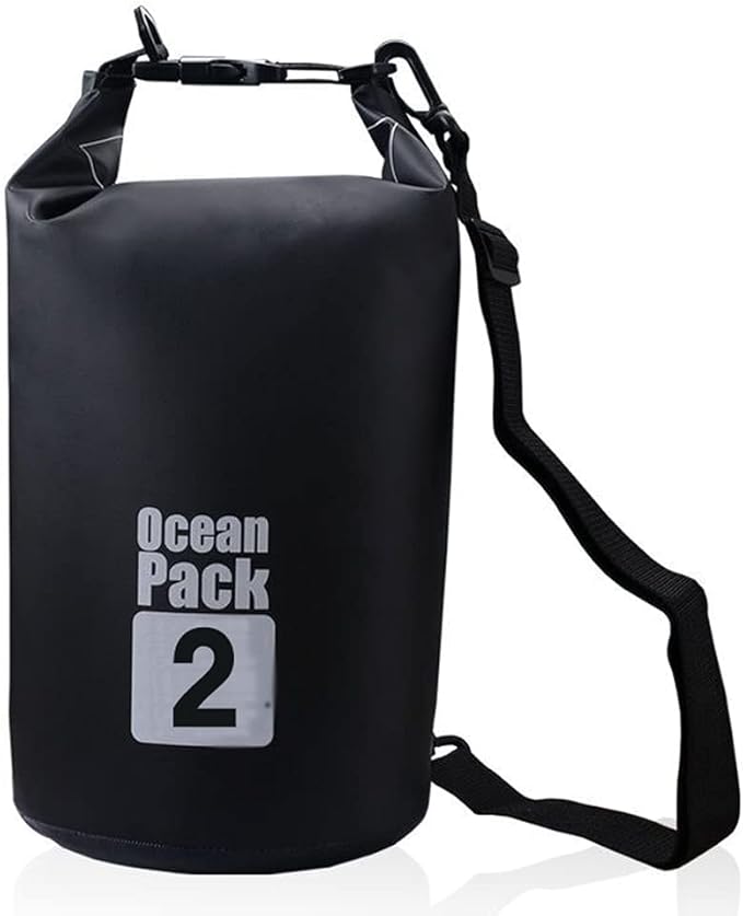 Outdoor Dry Sack/Floating Waterproof Bag 2L/3L/5L/10L/15L/20L/30L for Boating, Kayaking, Hiking, Snowboarding, Camping, Rafting, Fishing and Backpacking (Black, 2L)