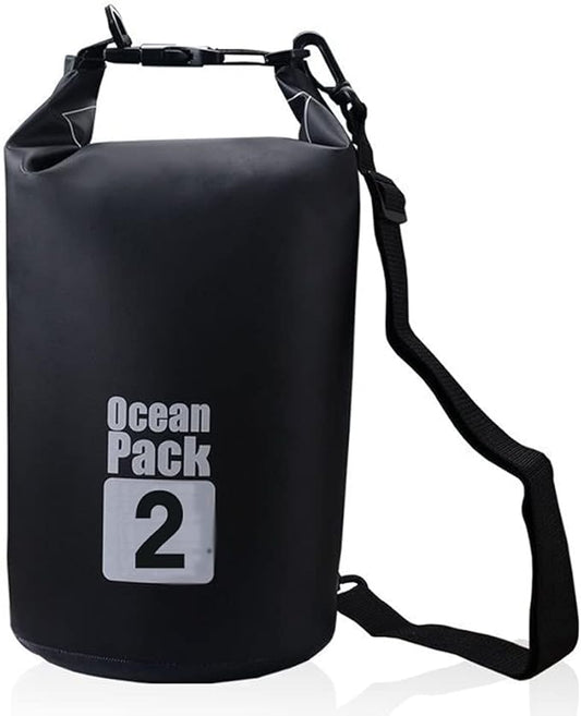 Outdoor Dry Sack/Floating Waterproof Bag 2L/3L/5L/10L/15L/20L/30L for Boating, Kayaking, Hiking, Snowboarding, Camping, Rafting, Fishing and Backpacking (Black, 2L)