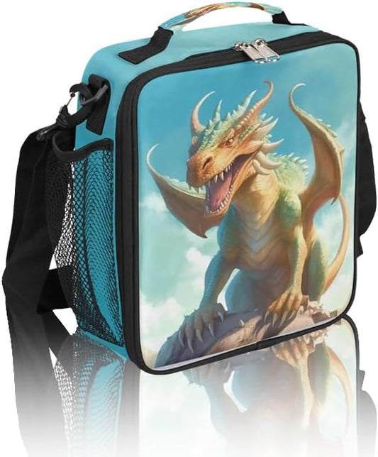 Dragon Lunch Box for Kids, Watercolor Animal Dragon Lunch Bag for Boys Girls, Reusable Insulated Waterproof Lunch Box with Adjustable Shoulder Strap Thermal Cooler Tote Bag for School Daycare Picnic