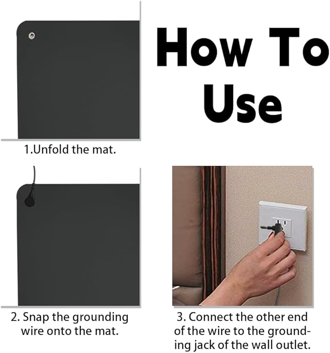 Grounding Mat Kit, 23.6x35.4 Inch Earth Mat with 15 Ft Grounding Cord, Grounded Products Kit Sleep Pad Yoga Pad for Better Sleep Stress Relief