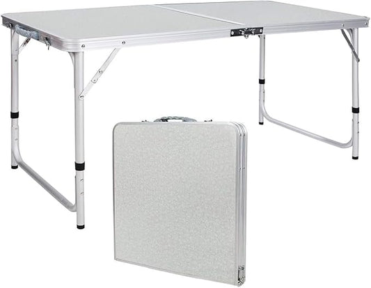 REDCAMP Aluminum Camping Table 4 Foot, Portable Folding Table Adjustable Height Lightweight for Picnic Beach Outdoor Indoor, White 48 x 24 inches