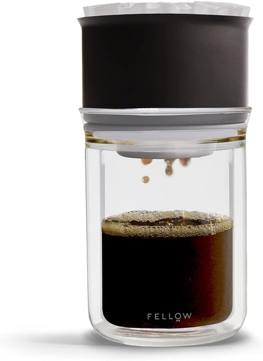 Fellow Stagg Pour-Over Dripper & Double Wall Glass Kit 10 oz [X], Stainless Steel, Includes 15 Coffee Brewing Papers