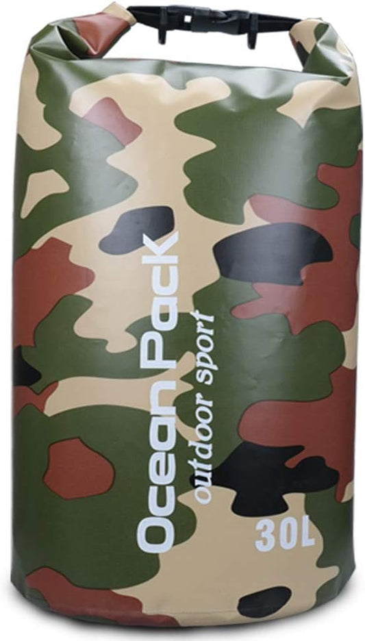 Outdoor Dry Sack/Floating Waterproof Bag 2L/3L/5L/10L/15L/20L/30L for Boating, Kayaking, Hiking, Snowboarding, Camping, Rafting, Fishing, Backpacking (Camouflage, 30L)