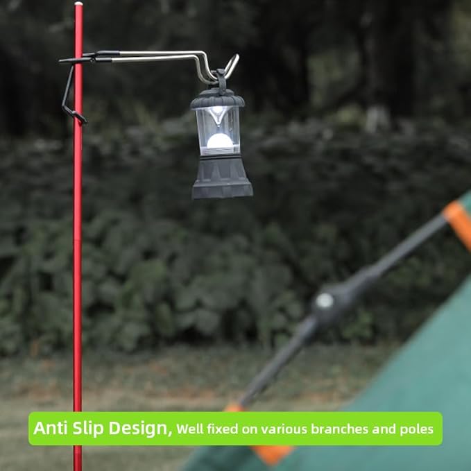Outdoor Camping Lantern Hook for Tent lamp Hanger, Bird feeders, Garden Lights, Heavy Duty Outdoor Light Hook - Sturdy and Non Slip Pole Hook for Yard lightings, Hanging Light, Decor, 2*PCS