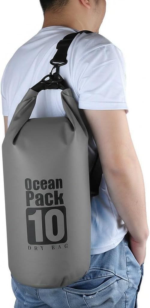 Floating Waterproof Dry Bag Backpack 5L/10L/20L, Roll Top Bag for Kayaking, Rafting, Boating, Swimming, Camping, Hiking, Beach, Fishing, Waterproof Beach Bag. (Gray, 10L)
