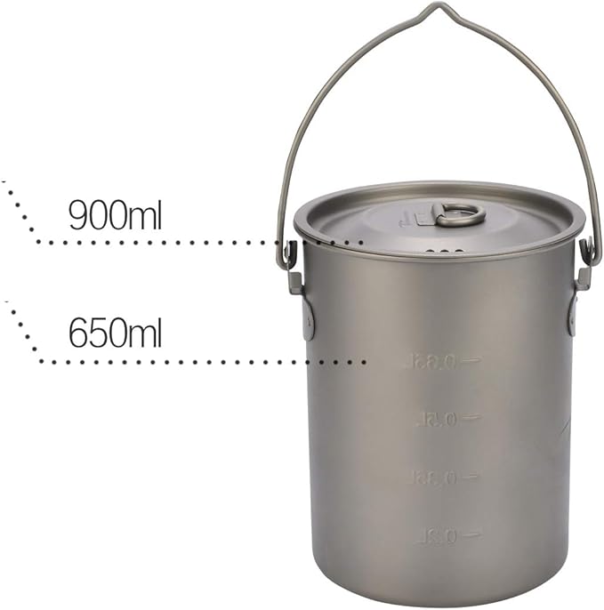 250ml-900ml Titanium Cup Camping Mug Foldable Handle Titanium Pot with Lid