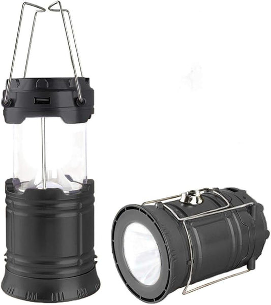 LED Camping Lantern, Solar and Rechargeable Lantern Flashlight Collapsible and Portable Light for Daily/Camp/Hiking/Night Fishing/Emergency/Hurricanes/Storm(Black, 1 Pack)