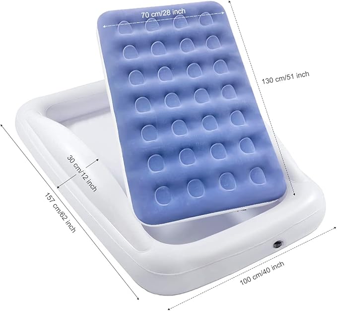 Inflatable Kids Travel Bed Toddler Air Mattress Set,Portable Blow Up Mattress Sleeping Bed Cot with Bed Rails and Electric Pump Ideal for Road Trip