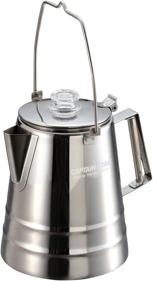 Captain Stag UW-3531 Coffee Pot, Percolator, 12 Cups, Suitable Capacity 0.6 gal (1.8 L), 18-8 Stainless Steel, Silver