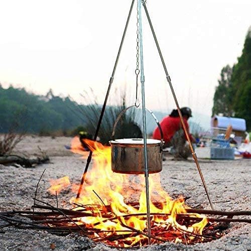 Sutekus Camping Tripod Camp Fire Tripod Portable Campfire Cooking Dutch Oven Tripod and Lantern Hanger silver
