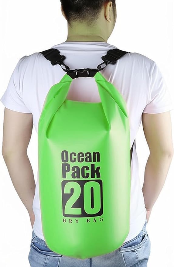 Floating Waterproof Dry Bag Backpack 5L/10L/20L, Roll Top Bag for Kayaking, Rafting, Boating, Swimming, Camping, Hiking, Beach, Fishing, Waterproof Beach Bag. (Green, 20L)