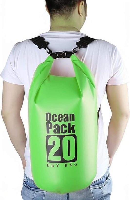 Floating Waterproof Dry Bag Backpack 5L/10L/20L, Roll Top Bag for Kayaking, Rafting, Boating, Swimming, Camping, Hiking, Beach, Fishing, Waterproof Beach Bag. (Green, 20L)