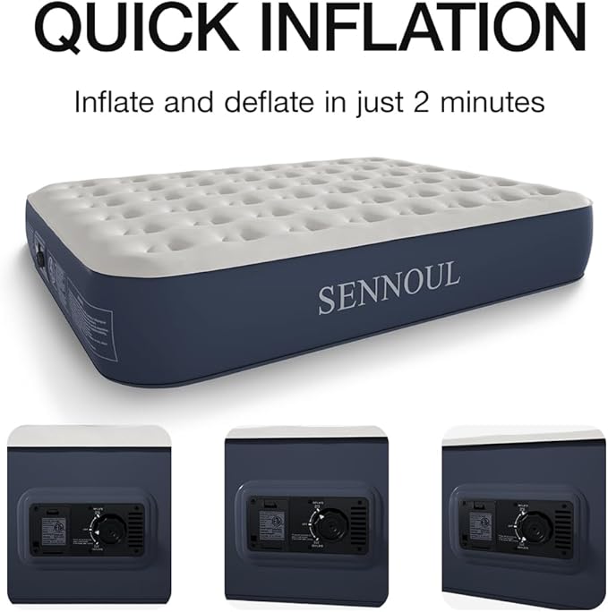 Air Mattress Queen with Built in Pump - Upgraded Blow Up Bed, 2 Mins Quick Self Inflatable, 13"/650lbs Max, Strong Support, All Night No Lost Air, for Camping,Home,Guests & Portable Travel