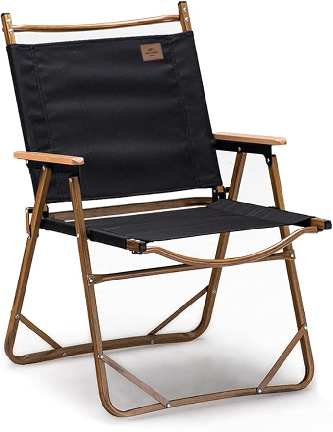Naturehike Folding Camping Chair, Ultralight Aluminum Outdoor Beach Chair with Solid Wood Armrest, Portable Collapsible Fishing Chair for Hiking Lawn Picnic
