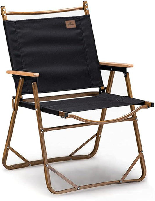 Naturehike Folding Camping Chair, Ultralight Aluminum Outdoor Beach Chair with Solid Wood Armrest, Portable Collapsible Fishing Chair for Hiking Lawn Picnic