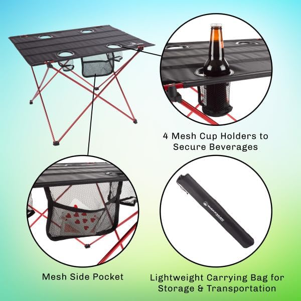 Wakeman Camp Table - Outdoor Folding Table with 4 Cupholders and Carrying Bag for Camping, Beach, Picnic, Sporting Events, and More Outdoors