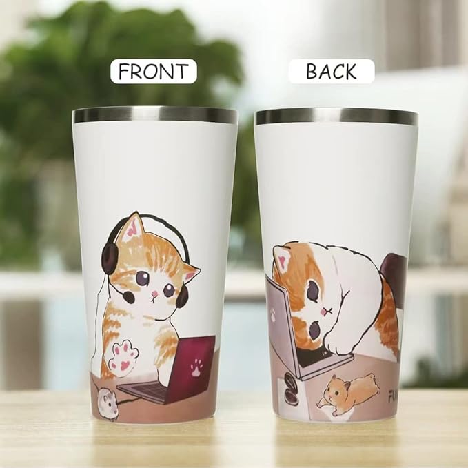 Funkrin Insulated Coffee Mug with Ceramic Coating, 16oz Iced Coffee Tumbler Cup with Flip Lid and Handle, Double Wall Vacuum Leak-Proof Travel Mug for Office School Party Camping