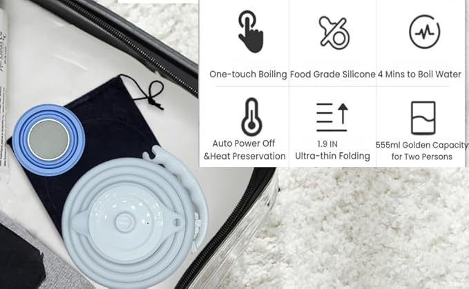 Travel Kettle Electric Collapsible, Portable Electric Kettle Silicone + Paperless Collapsible Coffee Dripper, Travel Pour Over Coffee Maker Single Cup, White