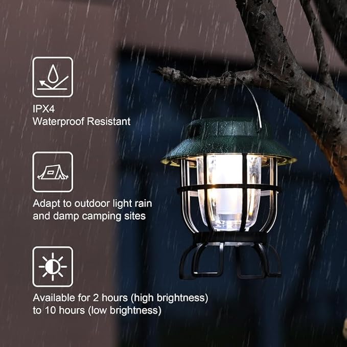 LED Camping Lantern Solar Panel and Type-C Rechargeable Tent Lanterns for Power Outages 5 Fixed Lights Models IPX4 Waterproof Hanging for Fishing Picnics Hiking Patio Garden Travel, Green