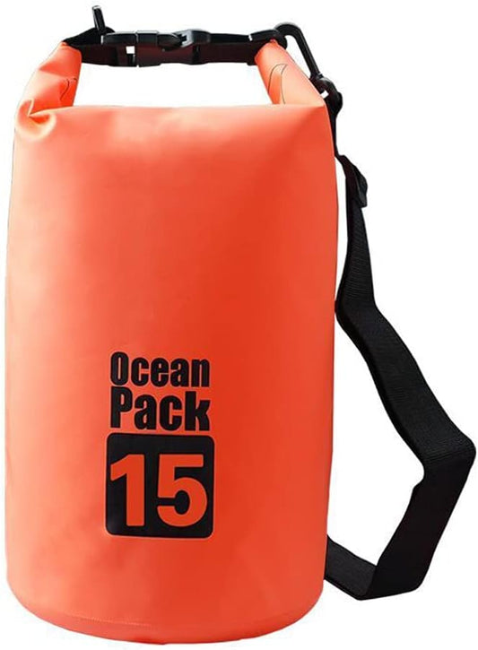 Outdoor Dry Sack/Floating Waterproof Bag 2L/3L/5L/10L/15L/20L/30L for Boating, Kayaking, Hiking, Snowboarding, Camping, Rafting, Fishing and Backpacking (Orange, 15L)