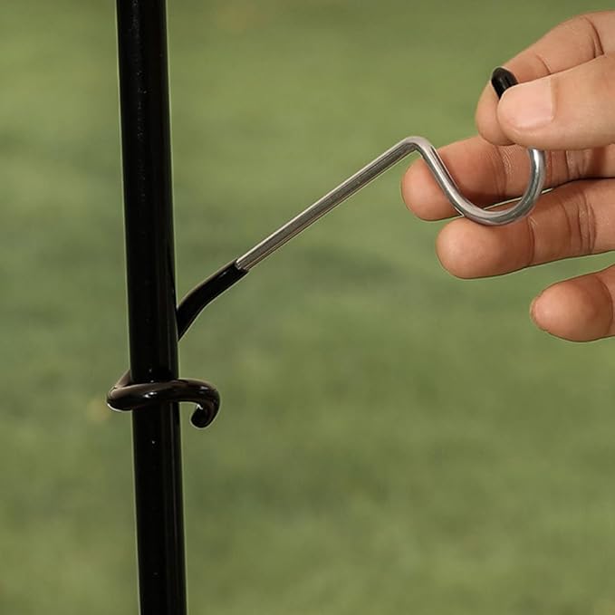 3Pcs Outdoor Camping Lamp Pole Hooks, Non-Slip Portable Multi-Functional S Hooks for Tent Light, String Lights, and Outdoor Hanging, Steel and Rubber