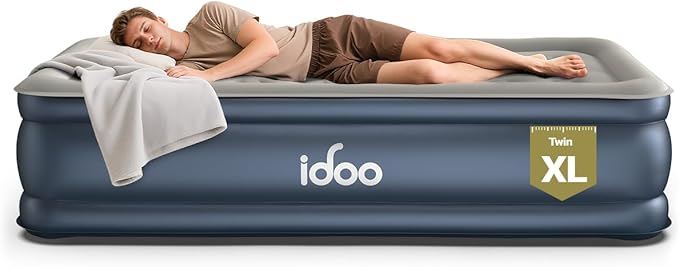 iDOO Twin XL Air Mattress with Built in Pump, 18 Inch Tall Blow up Mattress, 80'' Extra Long Air Bed for Tall Adult, 2-Min Portable Inflatable Mattress Twin Home Camping Guest Bed, Colchon Inflable