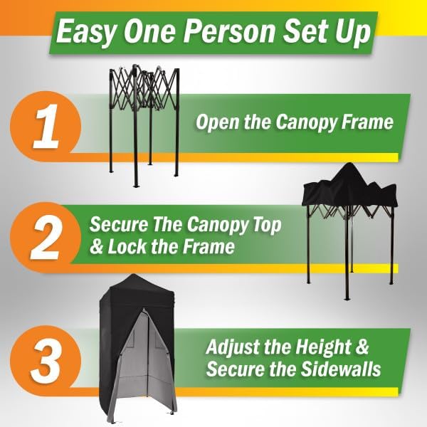 Pop Up Changing Tent - 46.5” Steel Frame Canopy Sun Shelter Pool Cabana, Portable Changing Room, or Privacy Tent for Camping Toilet or Portable Shower - Camping Essentials by Wakeman Outdoors (Black)