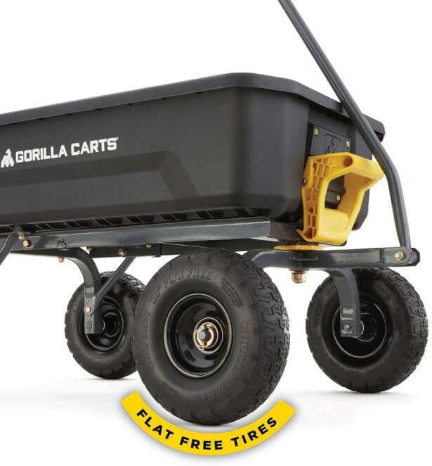 Gorilla Carts Heavy-Duty Dump Cart, Patented Quick-Release Dumping, Steel Frame, 600 lb Capacity, No-Flat 10-Inch Tires, Utility Wagon for Garden, Yard, Beach