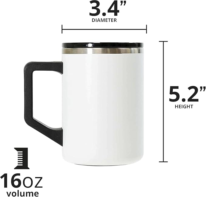 Elemental Insulated Coffee Mug - Triple-Wall Stainless Steel Summit Travel Cup for Hot and Cold Drinks - Thermal Coffee Mug with Lid and Handle for Camping, Office & Travel 16oz - White