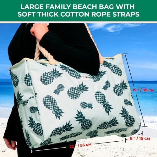 SHYLERO Beach Bag and Pool Bag. Has Airtight Pouch, Ton of Pockets. Beach Tote is Zippered, Water Resistant. Family Size