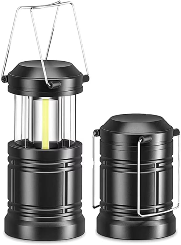 Lantern Camping Essentials Lights, Led Flashlight for Power Outages, Tent Lights for Emergency, Survival Gear and Supplies for Hurricane, Battery Operated Lamp, 2 Pack, Black