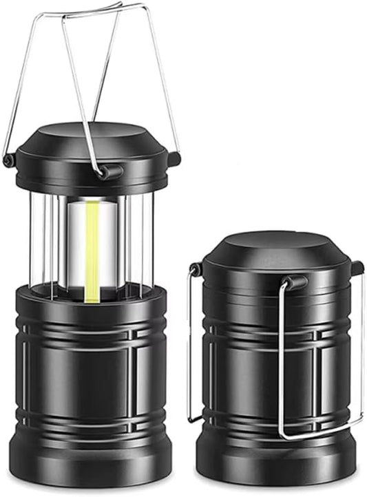 Lantern Camping Essentials Lights, Led Flashlight for Power Outages, Tent Lights for Emergency, Survival Gear and Supplies for Hurricane, Battery Operated Lamp, 2 Pack, Black