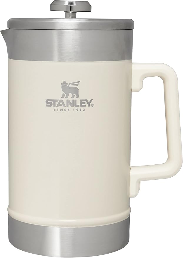 Stanley Classic Stay-Hot French Press Coffee Maker 48 oz | 5 Minute Brew, 4 Hours Hot | Mesh Filter for Coffee Grounds | Insulated Stainless Steel French Press | BPA-Free | Cream Gloss