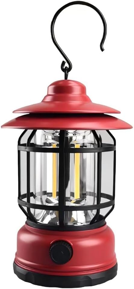 Rechargeable Camping Lantern,Outdoor Camping Light with USB Charging Port,Fearless of Wind and rain,Suitable for Garden,Courtyard,and Lawn Use(Red)