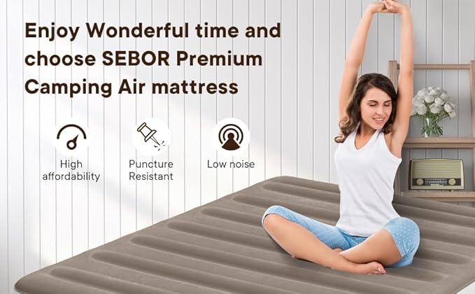 Camping Air Mattress Queen, Height 9" Durable Queen Airbed, Inflatable Blow Up Mattress Raised Airbed with Storage Bag, Portable Air Bed for Camping Travel and Home, 660 lb MAX (No Pump)