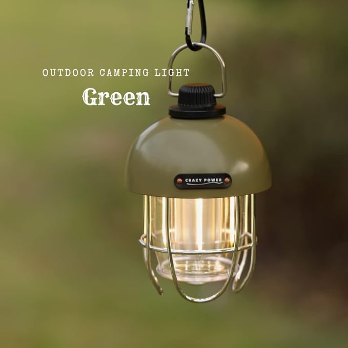 Crazy Power Camping Lantern Rechargeable LED Camping Light Premium Vintage Light 4500 mAh High Capacity Dimmable 3 Light Modes Waterproof for Camping Hiking Fishing Power Outages (CPG100 Green)
