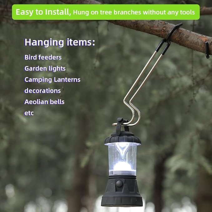 Outdoor Camping Lantern Hook for Tent lamp Hanger, Bird feeders, Garden Lights, Heavy Duty Outdoor Light Hook - Sturdy and Non Slip Pole Hook for Yard lightings, Hanging Light, Decor, 2*PCS