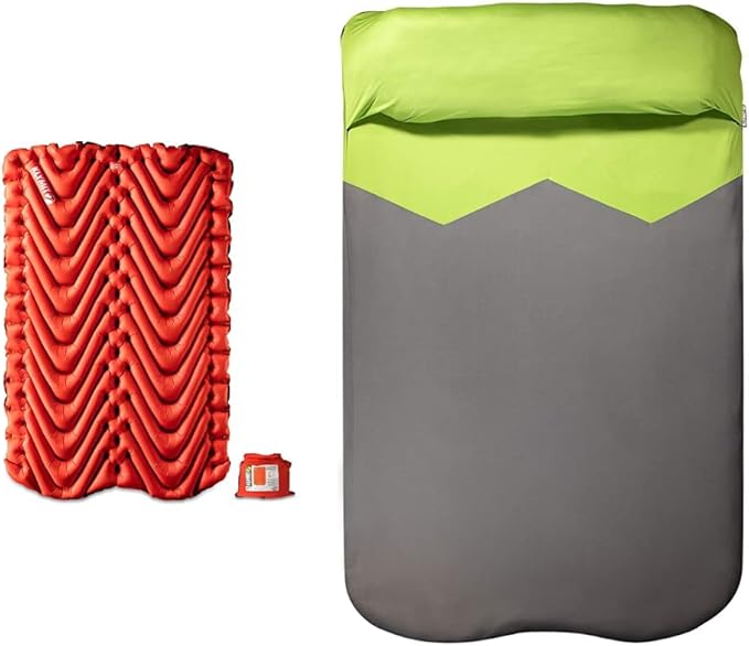 Klymit Insulated Double V Inflatable Sleeping Pad for Camping, Lightweight Hiking and Backpacking Air Bed for Cold Weather,Red & Static V Sheet, Sleeping Pad Cover, Green/Gray, Double