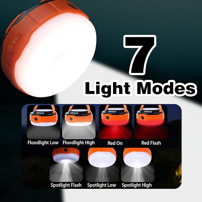 LED Rechargeable Camping Latern -Blue/Orange Solar Power Tent Light with 7 Light Modes, Power Bank, USB Charger Outdoor, Hiking, Home and Powered Emergency Failure Hurricane Hanging (Orange)